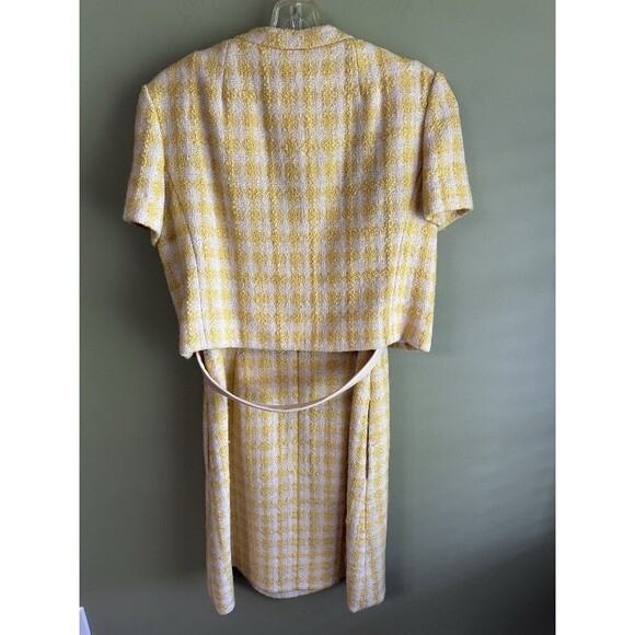 Jacques Tiffeau Vintage Wool Skirt Suit Jackie Kennedy Sz M White Yellow Check - Picture 7 of 16